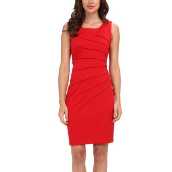 Calvin Klein Dresses & Skirts - Calvin Klein Red Side Pleated Sleeveless Sheath Dress Size 4